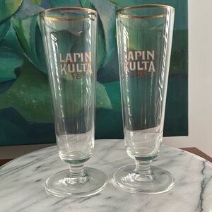 Finnish Lapin Kulta Brewery Commemorative Beer Flutes/Glasses (2)